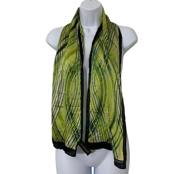 Gorgeous Harve Benard Green/Black Abstract Geometric 100% Silk Rectangle Scarf - Picture 1 of 7